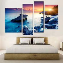 Load image into Gallery viewer, ukraine ocean canvas print blue europe ocean rocks boulders multiple canvas cloudy sunset sky ocean 4 piece canvas wall art for bedroom
