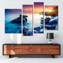 Load image into Gallery viewer, ukraine ocean canvas print blue europe ocean rocks boulders multiple canvas cloudy sunset sky ocean 4 piece canvas wall art for your living room 
