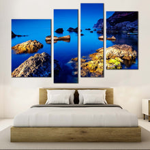 Load image into Gallery viewer, ukraine ocean canvas print blue sky ocean 4 piece canvas wall art europe brown ocean rocks boulders multiple canvas for bedroom
