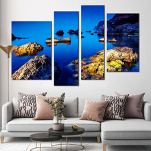 Load image into Gallery viewer, ukraine ocean canvas print blue sky ocean 4 piece canvas wall art europe brown ocean rocks boulders multiple canvas for your living room
