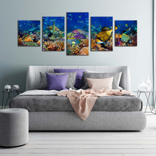 Load image into Gallery viewer, underwater reef canvas wall art blue aquarium 5 piece canvas print colorful fish underwater multi canvas artwork For Bedroom
