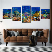 Load image into Gallery viewer, underwater reef canvas wall art blue aquarium 5 piece canvas print colorful fish underwater multi canvas artwork For Living room
