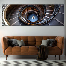 Load image into Gallery viewer, vatican  museum  canvas  wall  art  brown  abstract  spiral  staircase  panoramic  canvas  print  grey  abstract  architecture  wide  canvas In Living Room
