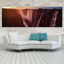 Load image into Gallery viewer, victoria  falls  canvas  wall  art  zimbabwe  yellow  cloudy  sunset  waterfall  canvas  print  orange  zambezi  river  waterfall  nature  panorama  canvas For Your Living Room
