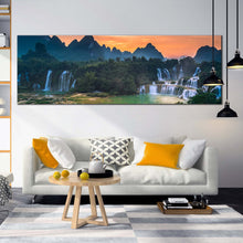 Load image into Gallery viewer, vietnam  landscape  canvas  wall  art  detian  waterfall  guangxi  orange  sunset  1  piece  canvas  print  green  banyue  scenery  waterfall  canvas  artwork In Living Room
