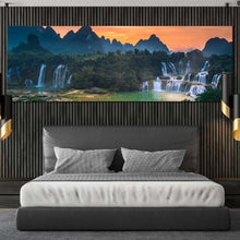 Load image into Gallery viewer, vietnam  landscape  canvas  wall  art  detian  waterfall  guangxi  orange  sunset  1  piece  canvas  print  green  banyue  scenery  waterfall  canvas  artwork For Bedroom
