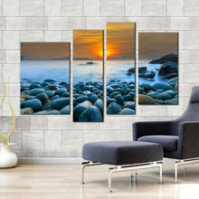 Load image into Gallery viewer, vietnam ocean canvas wall art ocean rocks multiple canvas blue stony beach ocean 4 piece canvas print quy nhon bay orange sunrise canvas set for living room
