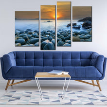 Load image into Gallery viewer, vietnam ocean canvas wall art ocean rocks multiple canvas blue stony beach ocean 4 piece canvas print quy nhon bay orange sunrise canvas set for your living room 
