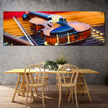 Load image into Gallery viewer, violin  instrument  canvas  wall  art  colorful  violin  close  up  panoramic  canvas  print  elegant  violin  canvas  artwork In Dining Room
