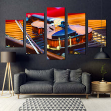 Load image into Gallery viewer, violin music canvas wall art musical violin close up 5 piece canvas colorful music instrument canvas print In Living Room
