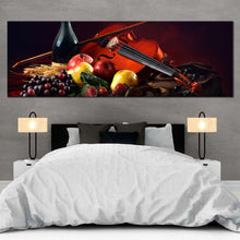 Load image into Gallery viewer, violin  wine  canvas  print  colorful  fruits  wine  1  piece  canvas  wall  art  wine  bottle  canvas  artwork In Bedroom
