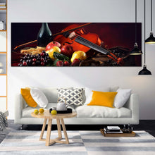 Load image into Gallery viewer, violin  wine  canvas  print  colorful  fruits  wine  1  piece  canvas  wall  art  wine  bottle  canvas  artwork In Living Room
