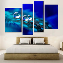 Load image into Gallery viewer, water drop canvas wall art close up droplet multi canvas green blue abstract feather 4 piece canvas print in bedroom
