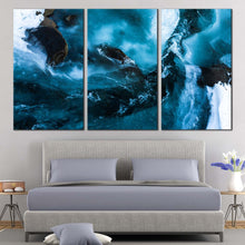 Load image into Gallery viewer, water rocks canvas wall art skaftafell national park aerial view canvas set blue snow ice river 3 piece canvas print For Bedroom
