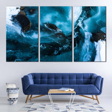 Load image into Gallery viewer, water rocks canvas wall art skaftafell national park aerial view canvas set blue snow ice river 3 piece canvas print For Living Room
