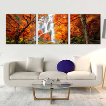 Load image into Gallery viewer, waterfall  autumn  canvas  wall  art  orange  trees  forest  waterfall  3  piece  canvas  print  thailand  white  waterfall  multi  canvas For Your Living Room
