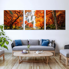 Load image into Gallery viewer, waterfall  autumn  canvas  wall  art  orange  trees  forest  waterfall  3  piece  canvas  print  thailand  white  waterfall  multi  canvas For Living Room
