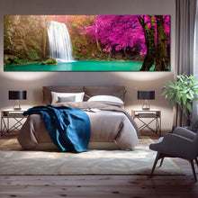 Load image into Gallery viewer, waterfall  autumn  canvas  wall  art  thailand  purple  trees  forest  waterfall  canvas  artwork  green  river  waterfall  scenery  1  piece  canvas  print For Bedroom
