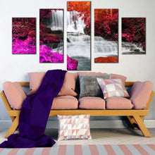 Load image into Gallery viewer, waterfall forest canvas print thailand colorful scenery waterfall 5 piece canvas wall art majestic mun dang waterfall canvas set In Living room
