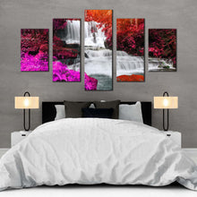 Load image into Gallery viewer, waterfall forest canvas print thailand colorful scenery waterfall 5 piece canvas wall art majestic mun dang waterfall canvas set For Bedroom
