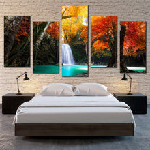 Load image into Gallery viewer, waterfall forest canvas wall art waterfall scenic 5 piece multi canvas artwork red green trees waterfall canvas print For Bedroom
