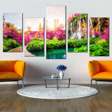 Load image into Gallery viewer, waterfall landscape canvas print colorful lakes national park multi canvas beautiful scenery waterfall 5 piece canvas wall art In Living room
