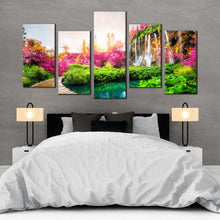 Load image into Gallery viewer, waterfall landscape canvas print colorful lakes national park multi canvas beautiful scenery waterfall 5 piece canvas wall art For Your Bedroom
