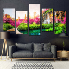 Load image into Gallery viewer, waterfall landscape canvas print colorful lakes national park multi canvas beautiful scenery waterfall 5 piece canvas wall art For Living room
