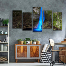 Load image into Gallery viewer, waterfall nature canvas print beautiful blue waterfall 5 piece canvas wall art stunning grey stone waterfall canvas set In Living room
