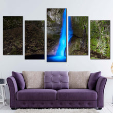 Load image into Gallery viewer, waterfall nature canvas print beautiful blue waterfall 5 piece canvas wall art stunning grey stone waterfall canvas set For Living Room
