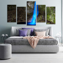 Load image into Gallery viewer, waterfall nature canvas print beautiful blue waterfall 5 piece canvas wall art stunning grey stone waterfall canvas set For Bedroom
