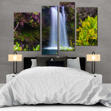 Load image into Gallery viewer, waterfall nature canvas wall art beautiful white waterfall 4 piece canvas set majestic green forest scenery waterfall canvas print for your bedroom
