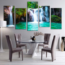 Load image into Gallery viewer, waterfall scene canvas wall art beautiful white waterfall scenery 5 piece canvas print stunning green waterfall in nature multiple canvas For Dining Room
