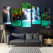 Load image into Gallery viewer, waterfall scene canvas wall art beautiful white waterfall scenery 5 piece canvas print stunning green waterfall in nature multiple canvas For Living room
