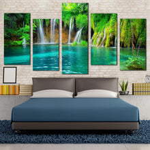 Load image into Gallery viewer, waterfall scenery canvas print croatia green forest waterfall 5 piece canvas wall art blue plitvice lakes multiple canvas For Bedroom
