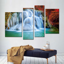 Load image into Gallery viewer, waterfall scenery canvas print kanchanaburi colorful autumn waterfall canvas wall art thailand huai mae khamin waterfall 4 piece canvas set for living room
