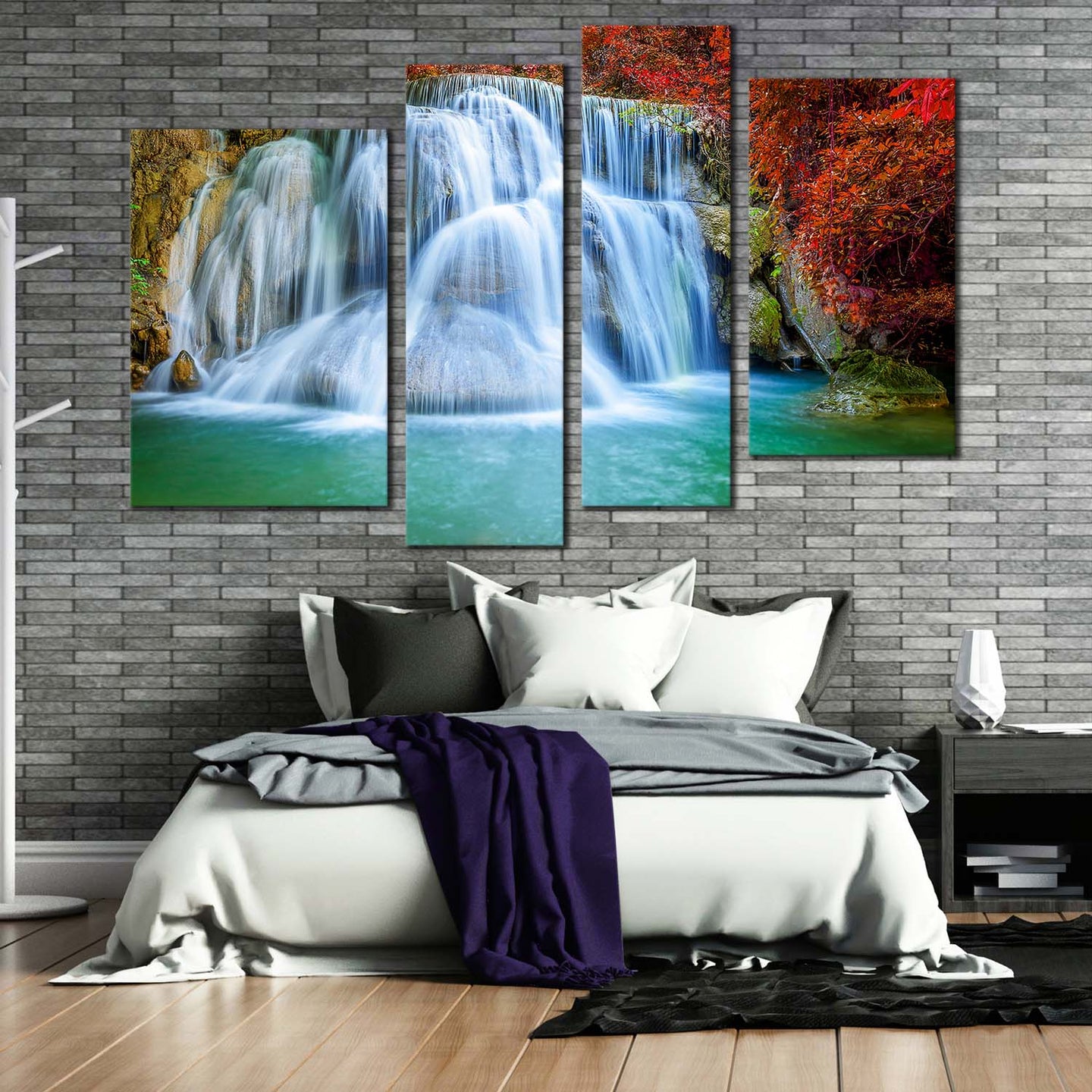 waterfall scenery canvas print kanchanaburi colorful autumn waterfall canvas wall art thailand huai mae khamin waterfall 4 piece canvas set in bedroom