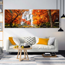 Load image into Gallery viewer, waterfall  scenery  canvas  print  thailand  white  waterfall  1  piece  canvas  wall  art  orange  autumn  trees  forest  wide  canvas  artwork In Living Room
