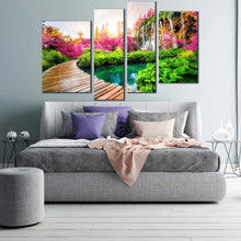 Load image into Gallery viewer, waterfall scenery canvas wall art beautiful colorful waterfall landscape 4 piece multiple canvas path trail paradise national park canvas print for bedroom
