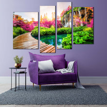 Load image into Gallery viewer, waterfall scenery canvas wall art beautiful colorful waterfall landscape 4 piece multiple canvas path trail paradise national park canvas print for your living room
