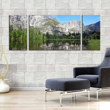 Load image into Gallery viewer, waterfall scenery canvas wall art california white sierra nevada mountains 3 piece canvas set green yosemite national park waterfall triptych canvas print In Living Room
