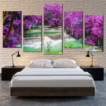 Load image into Gallery viewer, waterfall scenery canvas print colorful forest waterfall 5 piece canvas wall art amazing waterfall scene multi canvas artwork For Bedroom
