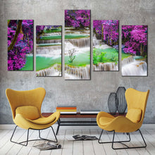 Load image into Gallery viewer, waterfall scenery canvas print colorful forest waterfall 5 piece canvas wall art amazing waterfall scene multi canvas artwork For Living room
