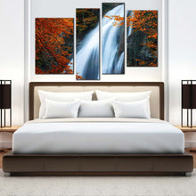 Load image into Gallery viewer, waterfall scenery canvas wall art fluid white waterfall forest 4 piece multi canvas amazing waterfall stream orange trees canvas print for your bedroom
