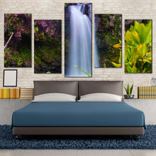 Load image into Gallery viewer, waterfall scenery canvas wall art green forest nature waterfall canvas print majestic white waterfall 5 piece canvas For Bedroom
