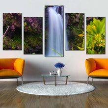 Load image into Gallery viewer, waterfall scenery canvas wall art green forest nature waterfall canvas print majestic white waterfall 5 piece canvas For Living room
