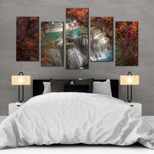 Load image into Gallery viewer, waterfall scenery canvas wall art kanchanaburi huay mae kamin waterfall 5 piece canvas colorful waterfall nature canvas print For Bedroom
