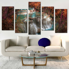 Load image into Gallery viewer, waterfall scenery canvas wall art kanchanaburi huay mae kamin waterfall 5 piece canvas colorful waterfall nature canvas print In Living room
