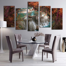 Load image into Gallery viewer, waterfall scenery canvas wall art kanchanaburi huay mae kamin waterfall 5 piece canvas colorful waterfall nature canvas print For Dining Room
