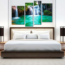 Load image into Gallery viewer, waterfall scenery canvas wall art thailand green waterfall nature 4 piece canvas print white than sawan waterfall multi canvas for bedroom
